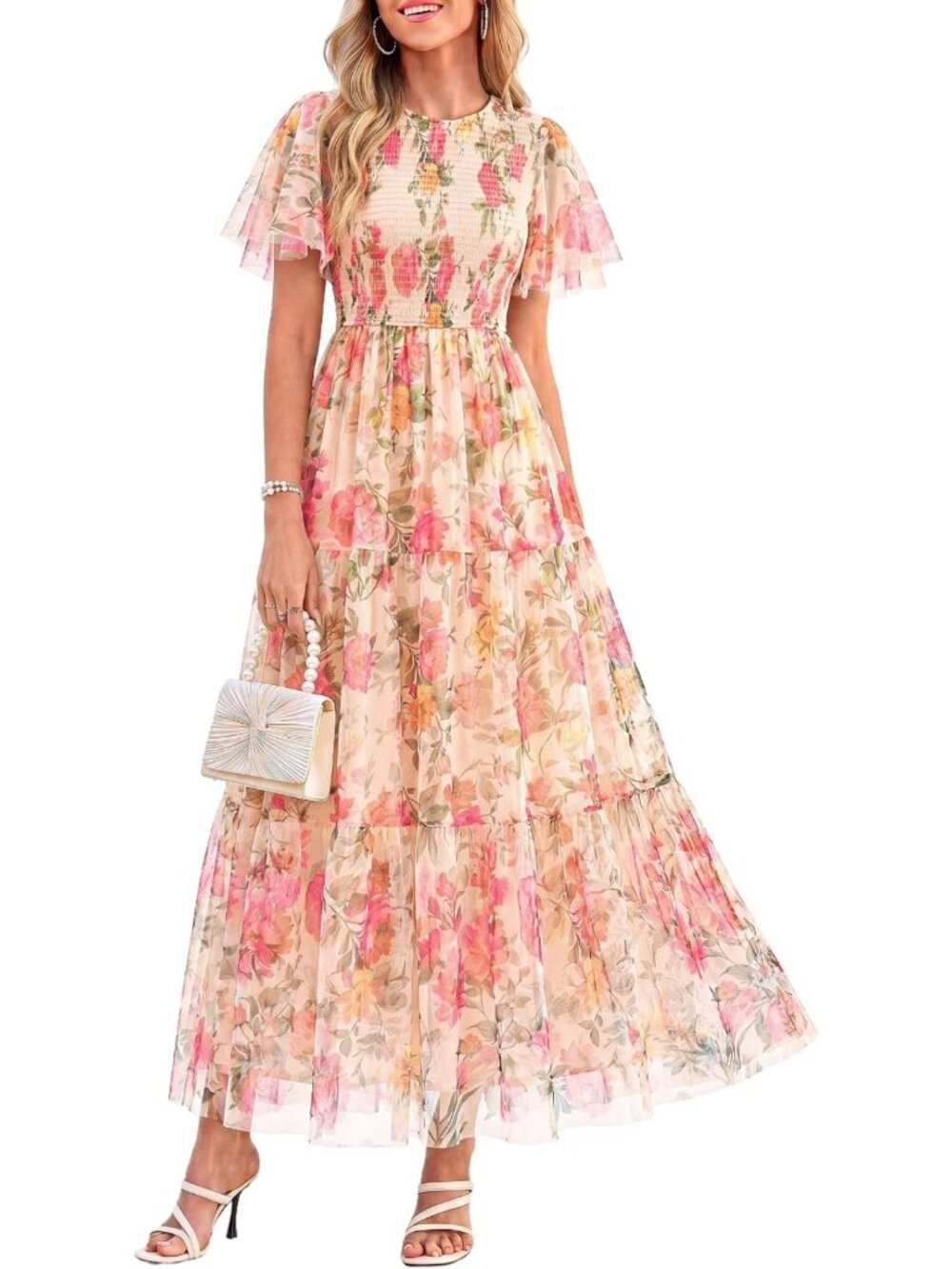 Floral Tulle Maxi Dress for Women | Flowing Boho Style, Perfect for Summer